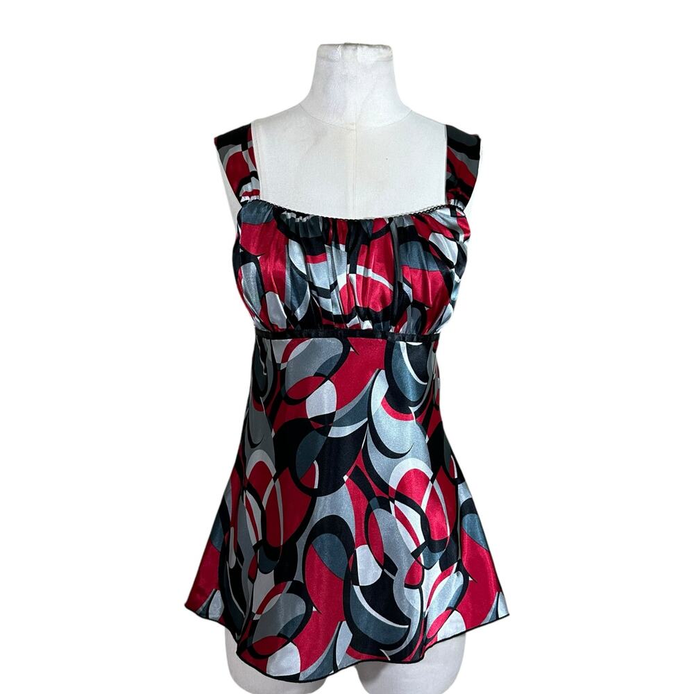 VTG 90s Satin Ruched Babydoll Grunge Y2K Tie Back Tank Top